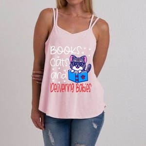 Ob Nurse Labor Delivery Obgyn Cat Mom Dad Owner Book Doula Cool Gift Women's Strappy Tank