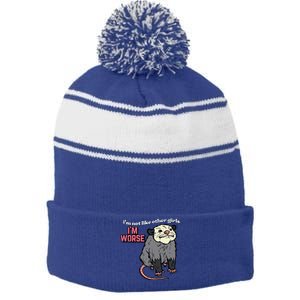 Opossum Not Like Other Im Worse Funny Possum Stripe Pom Pom Beanie