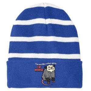 Opossum Not Like Other Im Worse Funny Possum Striped Beanie with Solid Band