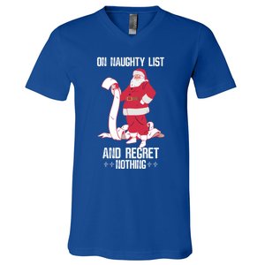 On Naughty List Funny Merry Christmas Day Santa Elf Graphic Funny Gift V-Neck T-Shirt