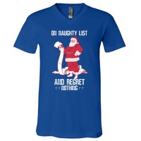 On Naughty List Funny Merry Christmas Day Santa Elf Graphic Funny Gift V-Neck T-Shirt