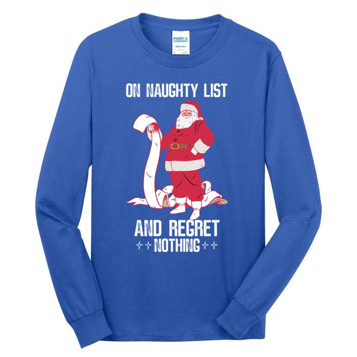 On Naughty List Funny Merry Christmas Day Santa Elf Graphic Funny Gift Tall Long Sleeve T-Shirt