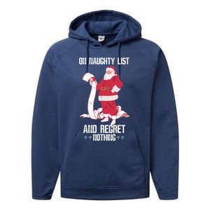 On Naughty List Funny Merry Christmas Day Santa Elf Graphic Funny Gift Performance Fleece Hoodie