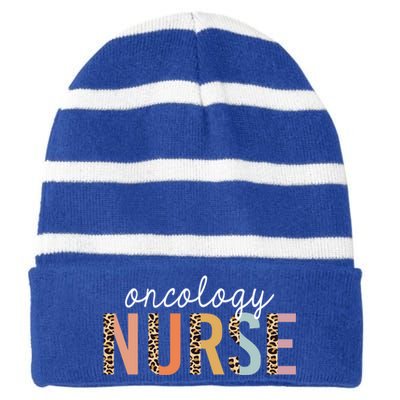 Oncology Nurse Leopard Print Nursing School Gift Striped Beanie with Solid Band