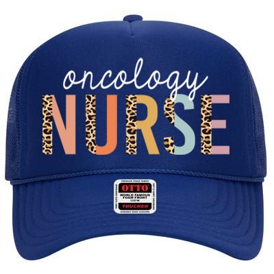 Oncology Nurse Leopard Print Nursing School Gift High Crown Mesh Back Trucker Hat