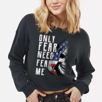 Only Fear Need Fear Me Cropped Pullover Crew
