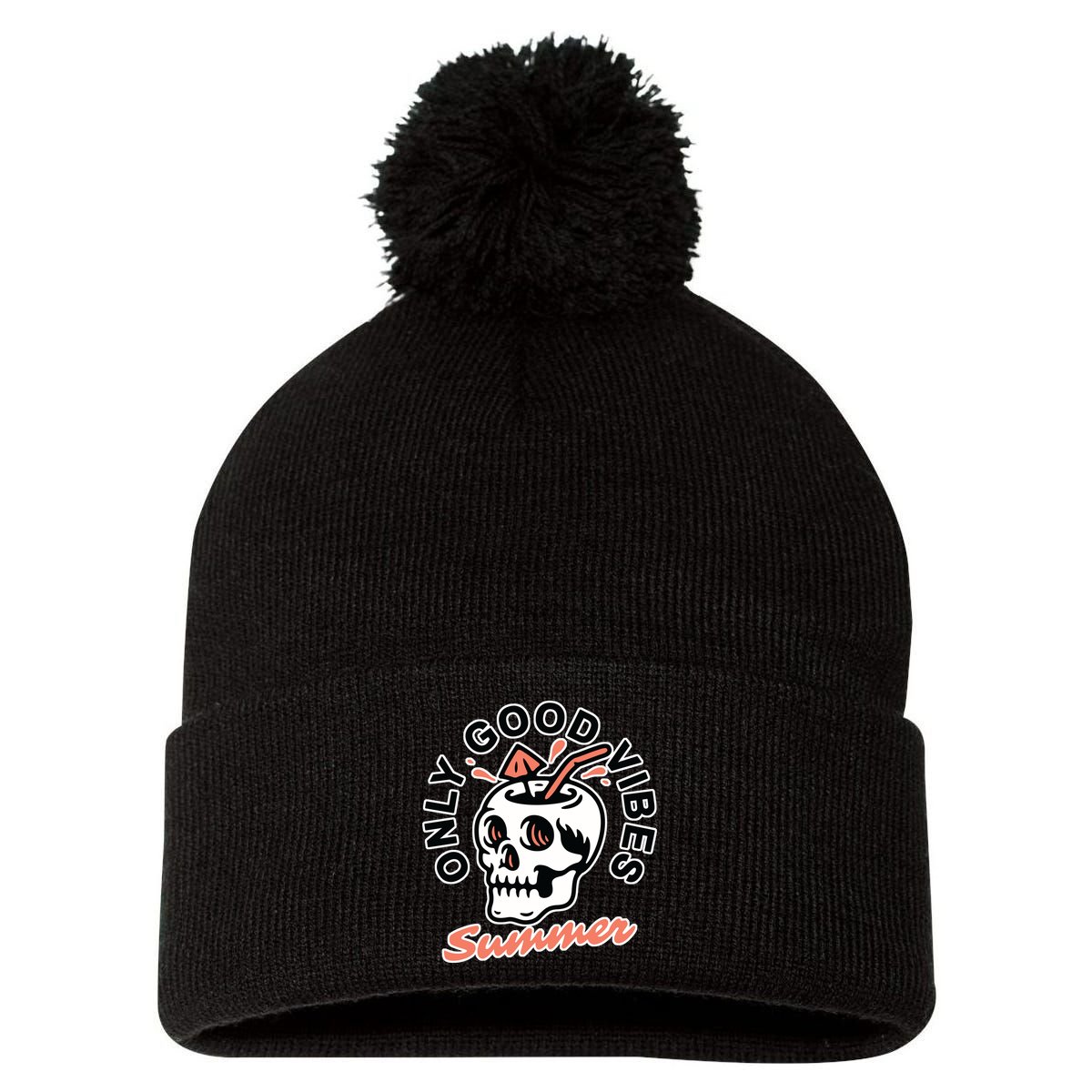 Only Good Vibes Summer Pom Pom 12in Knit Beanie