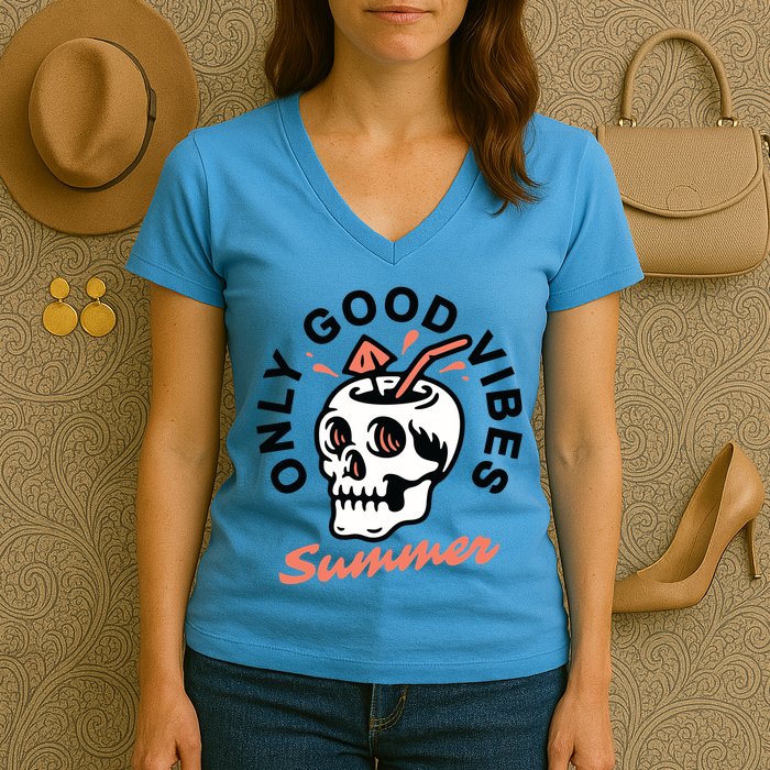 Only Good Vibes Summer Women's V-Neck T-Shirt
