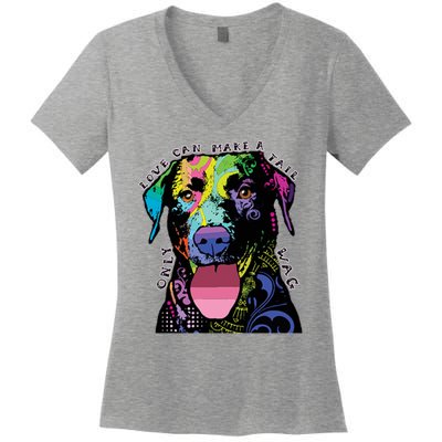 Only Love Can Make A Tail Wag Dog Women's V-Neck T-Shirt