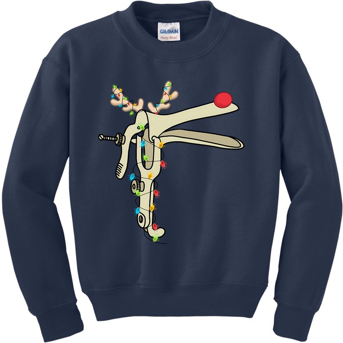 Obgyn Nurse Merry Christmas Reindeer Speculum Xmas Lights Kids Sweatshirt