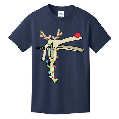 Obgyn Nurse Merry Christmas Reindeer Speculum Xmas Lights Kids T-Shirt