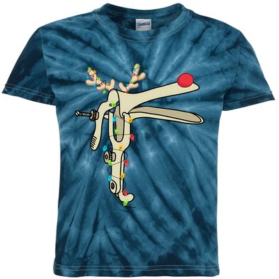 Obgyn Nurse Merry Christmas Reindeer Speculum Xmas Lights Kids Tie-Dye T-Shirt