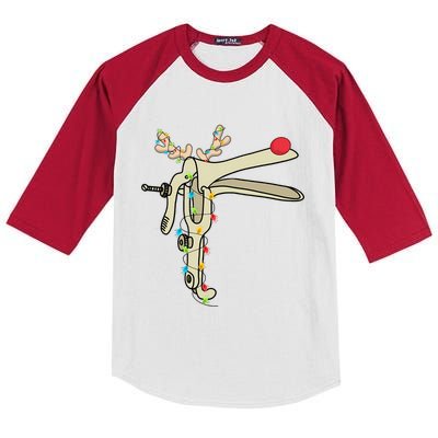 Obgyn Nurse Merry Christmas Reindeer Speculum Xmas Lights Kids Colorblock Raglan Jersey