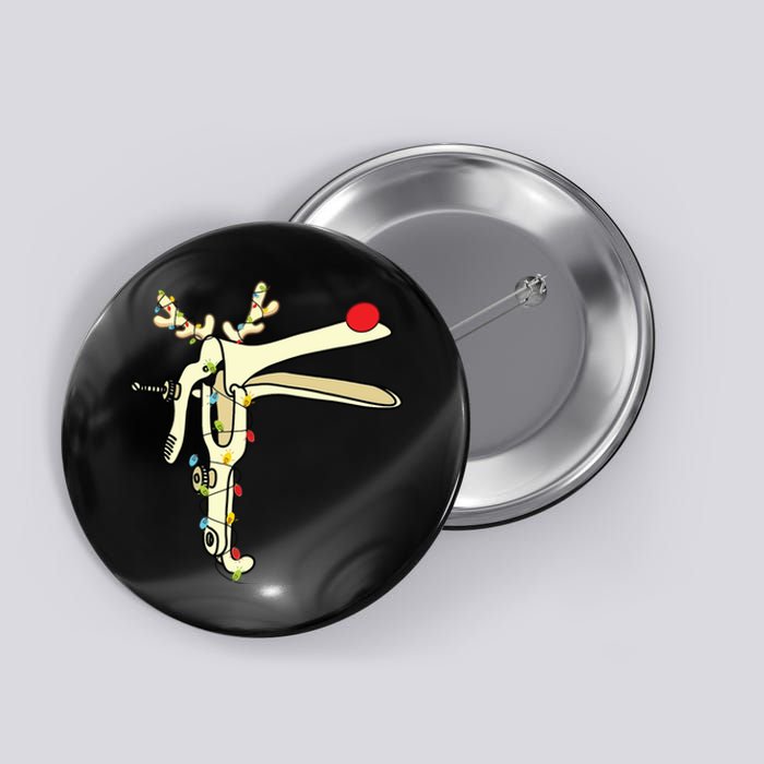 Obgyn Nurse Merry Christmas Reindeer Speculum Xmas Lights Button