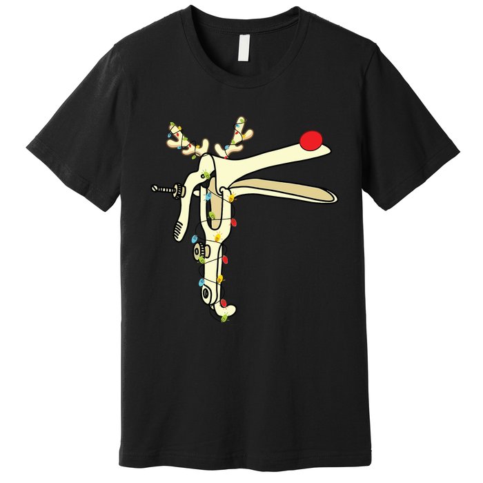 Obgyn Nurse Merry Christmas Reindeer Speculum Xmas Lights Premium T-Shirt