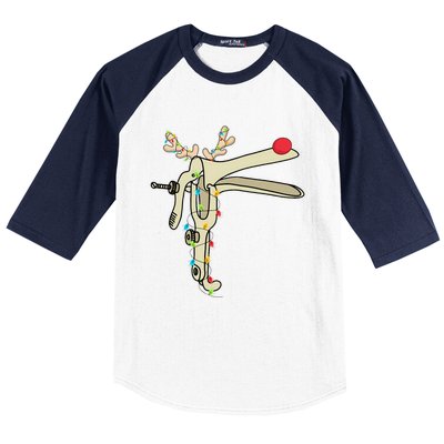 Obgyn Nurse Merry Christmas Reindeer Speculum Xmas Lights  Baseball Sleeve Shirt