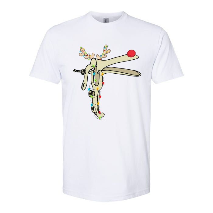 Obgyn Nurse Merry Christmas Reindeer Speculum Xmas Lights  Softstyle CVC T-Shirt