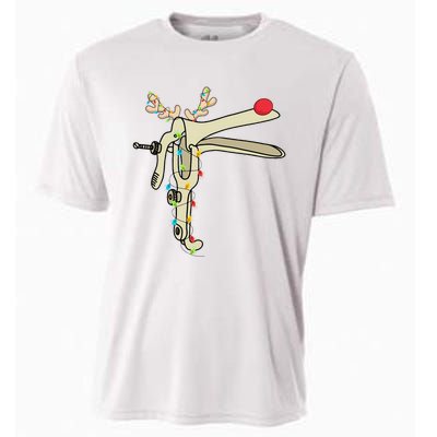 Obgyn Nurse Merry Christmas Reindeer Speculum Xmas Lights  Cooling Performance Crew T-Shirt