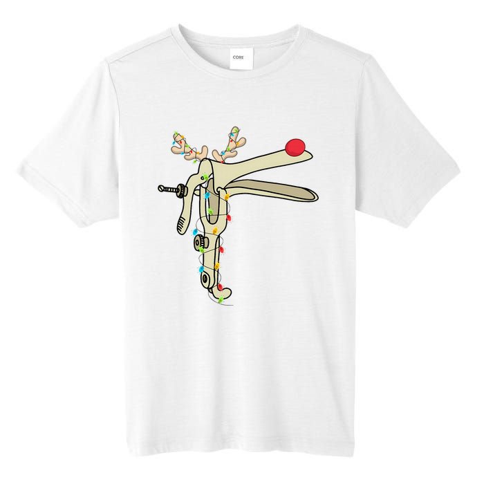 Obgyn Nurse Merry Christmas Reindeer Speculum Xmas Lights  Tall Fusion ChromaSoft Performance T-Shirt