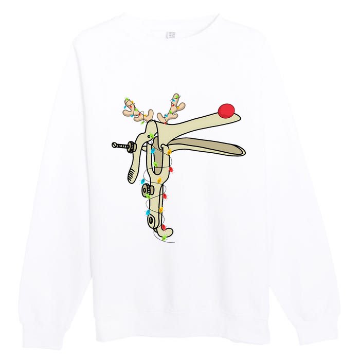 Obgyn Nurse Merry Christmas Reindeer Speculum Xmas Lights  Premium Crewneck Sweatshirt