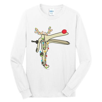 Obgyn Nurse Merry Christmas Reindeer Speculum Xmas Lights  Tall Long Sleeve T-Shirt