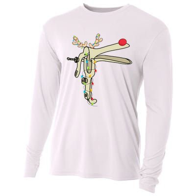 Obgyn Nurse Merry Christmas Reindeer Speculum Xmas Lights  Cooling Performance Long Sleeve Crew