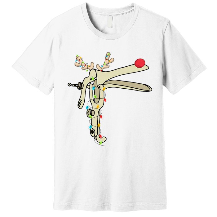 Obgyn Nurse Merry Christmas Reindeer Speculum Xmas Lights  Premium T-Shirt