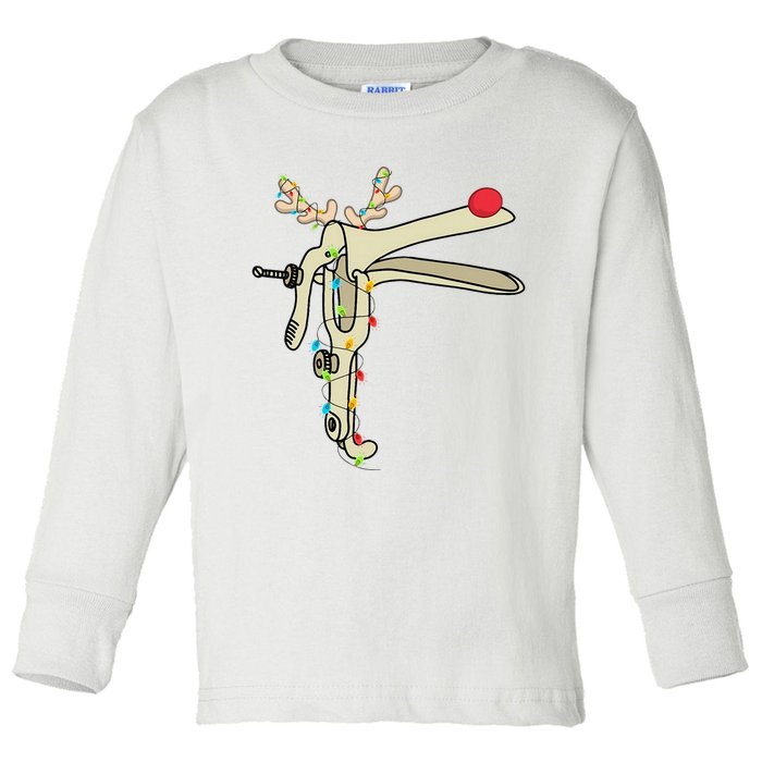 Obgyn Nurse Merry Christmas Reindeer Speculum Xmas Lights  Toddler Long Sleeve Shirt