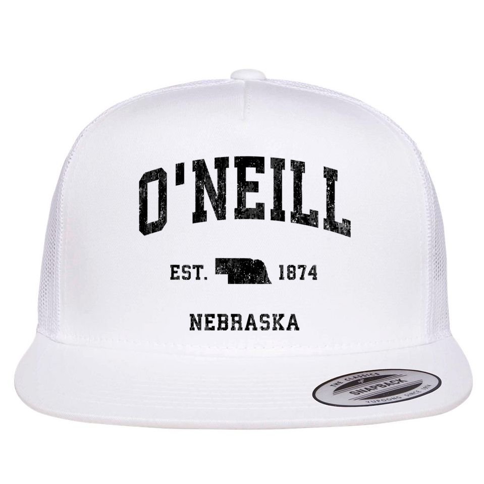 Oneill Nebraska Ne Vintage Established Athletic Sports Design Flat Bill Trucker Hat