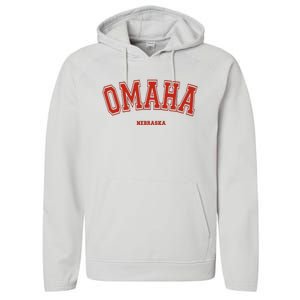 Omaha Nebraska NE Red Letter Graphic On Omaha Performance Fleece Hoodie