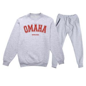 Omaha Nebraska NE Red Letter Graphic On Omaha Premium Crewneck Sweatsuit Set