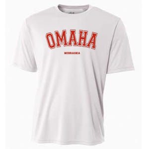 Omaha Nebraska NE Red Letter Graphic On Omaha Cooling Performance Crew T-Shirt