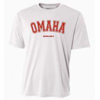 Omaha Nebraska NE Red Letter Graphic On Omaha Cooling Performance Crew T-Shirt