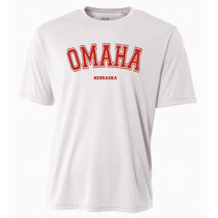 Omaha Nebraska NE Red Letter Graphic On Omaha Cooling Performance Crew T-Shirt