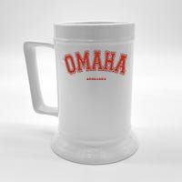 Omaha Nebraska NE Red Letter Graphic On Omaha Beer Stein