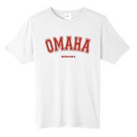 Omaha Nebraska NE Red Letter Graphic On Omaha Tall Fusion ChromaSoft Performance T-Shirt