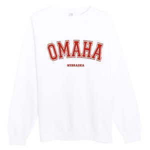 Omaha Nebraska NE Red Letter Graphic On Omaha Premium Crewneck Sweatshirt