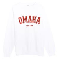 Omaha Nebraska NE Red Letter Graphic On Omaha Premium Crewneck Sweatshirt