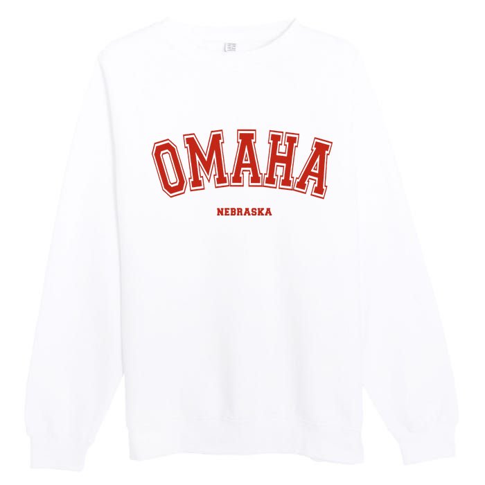 Omaha Nebraska NE Red Letter Graphic On Omaha Premium Crewneck Sweatshirt