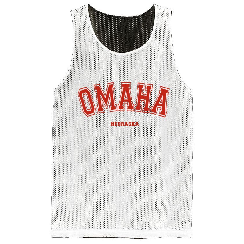 Omaha Nebraska NE Red Letter Graphic On Omaha Mesh Reversible Basketball Jersey Tank