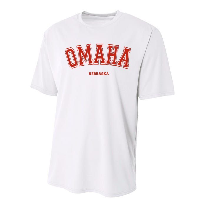 Omaha Nebraska NE Red Letter Graphic On Omaha Performance Sprint T-Shirt