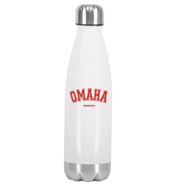 Omaha Nebraska NE Red Letter Graphic On Omaha Stainless Steel Insulated Water Bottle