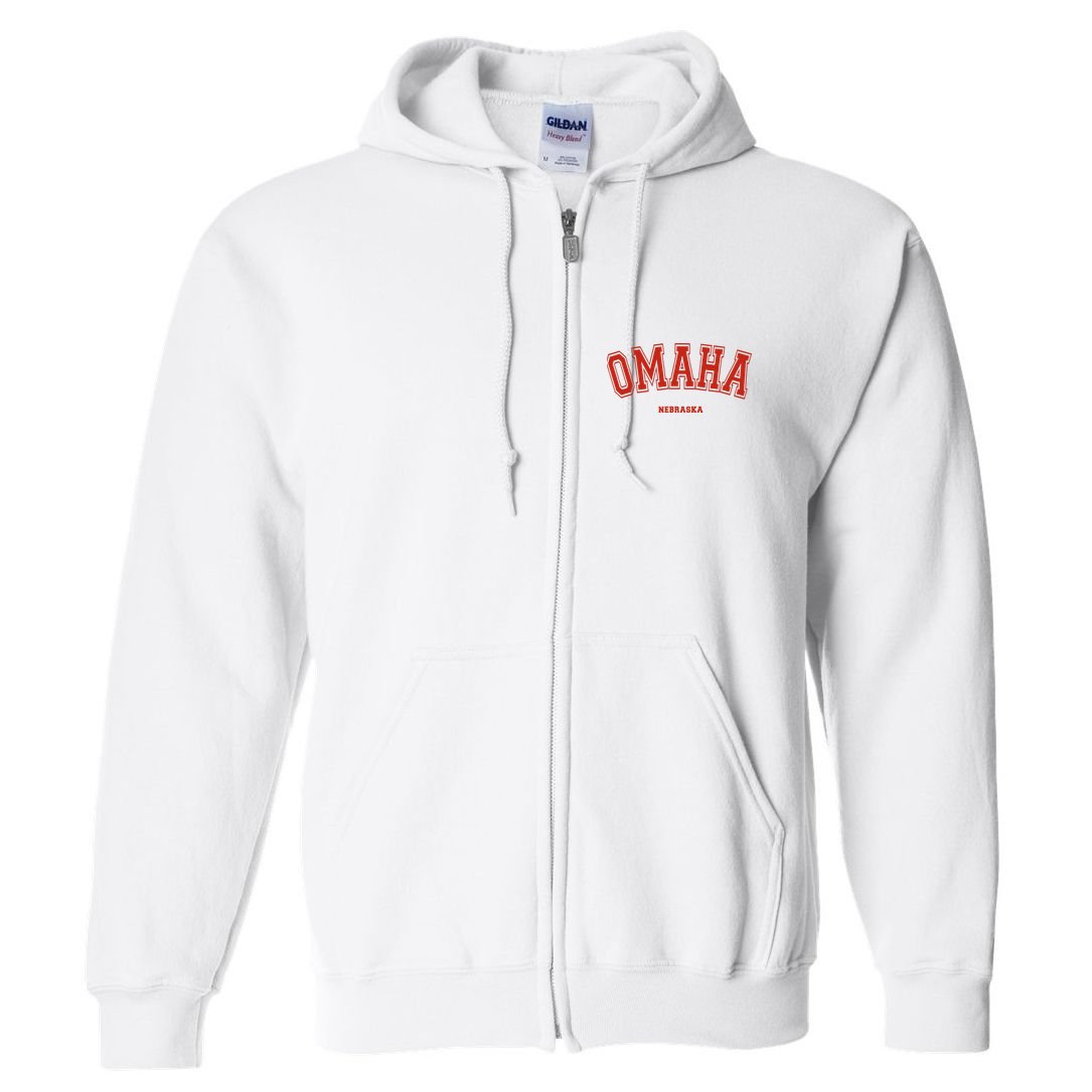 Omaha Nebraska NE Red Letter Graphic On Omaha Full Zip Hoodie