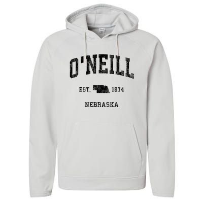 ONeill Nebraska Ne Vintage Athletic Black Sports Performance Fleece Hoodie