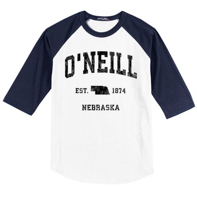 ONeill Nebraska Ne Vintage Athletic Black Sports Baseball Sleeve Shirt