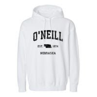 ONeill Nebraska Ne Vintage Athletic Black Sports Garment-Dyed Fleece Hoodie