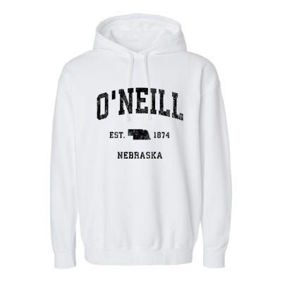 ONeill Nebraska Ne Vintage Athletic Black Sports Garment-Dyed Fleece Hoodie