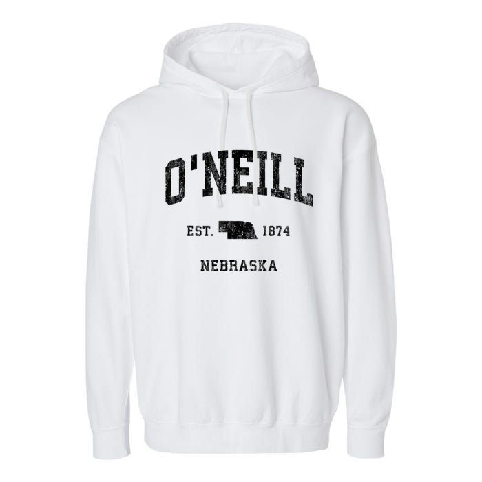 ONeill Nebraska Ne Vintage Athletic Black Sports Garment-Dyed Fleece Hoodie