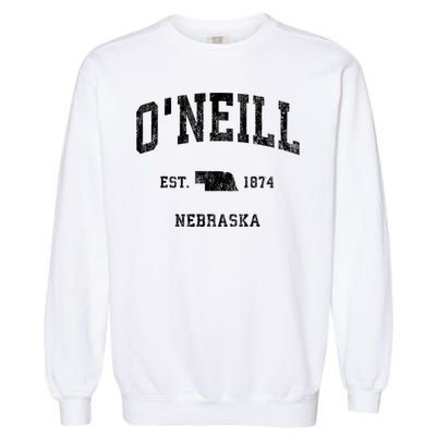 ONeill Nebraska Ne Vintage Athletic Black Sports Garment-Dyed Sweatshirt