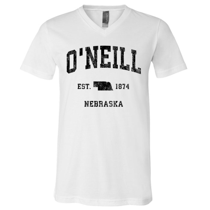 ONeill Nebraska Ne Vintage Athletic Black Sports V-Neck T-Shirt